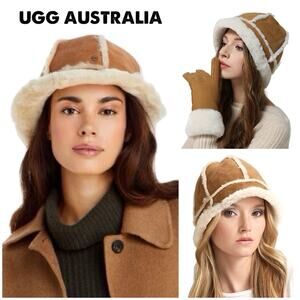 UGG Women's Water Resistant Sheepskin & Shearling Paneled Bucket Hat $165